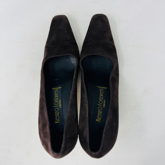 Vintage Renzo Fontanelli Chocolate Brown Suede Pumps Made in Italy Heel Size 8.5 - Picture 9 of 13